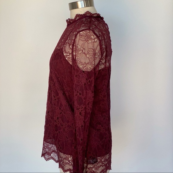 Theory Sheer Lace Long Sleeve Blouse With Tank Top - Size Medium - Picture 7 of 12